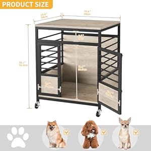 DWVO Dog Crate Furniture 24 Inch Dog Kennel Indoor Furniture End Table Dog Crate for Dogs Modern Decorative Dog Crate Wooden Dog Crate Furniture with Wheels Chew Resistant Greige