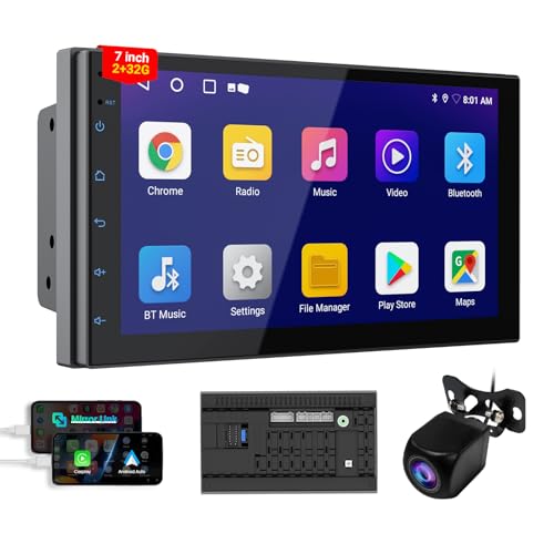 Haudio Radio de Coche 2 DIN, Pantalla Táctil de 7 Pulgadas con CarPlay Inalámbrico & Android Auto, Soporta Control por Voz/FM/Mirror Link/AUX/Navegación GPS/Bluetooth 5.2 con Cámara 2+ 32GB