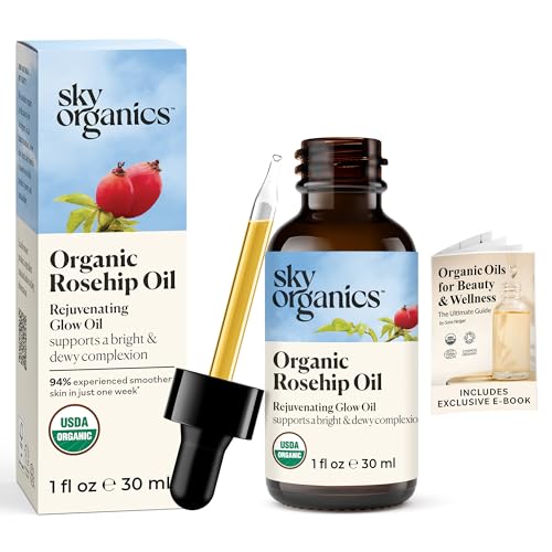 Sky Organics Organic Rosehip Oil (1oz) Cold-Pressed Rosehip Seed Oil, Anti-aging Face Oil, Antioxidant Face Oil, 100% Pure Anti-Aging Rosehip Seed Oil for Radiant Skin, Hair and Acne