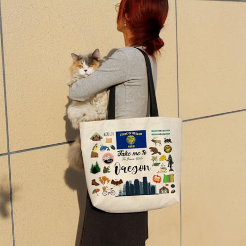 Take Me To Oregon Tote Bag Reusable Grocery Bags Aesthetic Shopping Shoulder Handbag with Interior Pocket Lightweight & Washable Stylish Oregon Travel Present for Women3