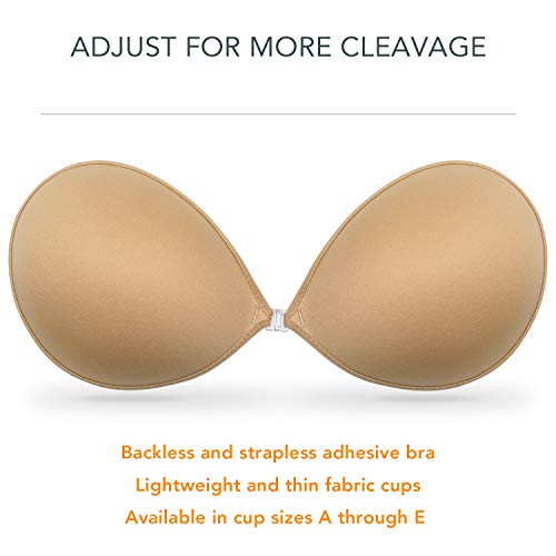 Wingslove Adhesive Bra Reusable Strapless Self Silicone Push-up Invisible Sticky Bras for Backless Dress (Beige,B)