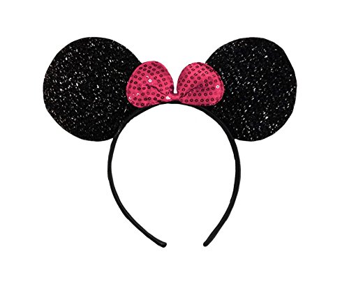 Black & Pink Sparkly Minnie Mouse Ears Fancy Dress Headband by DangerousFX