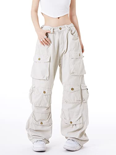 Image of Women's Baggy Cargo Pants Y2K Clothing Multi-Pocket Relaxed Fit Jeans Fairy Grunge Clothes Alt Emo Streetwear