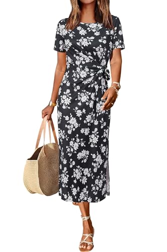 Robe maxi d'été pour femme style t-shirt décontracté avec fente