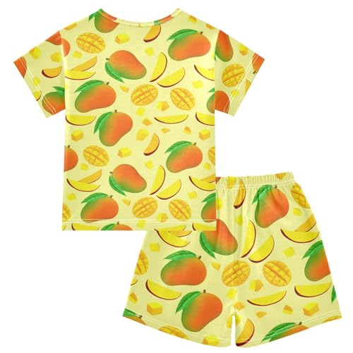 Mango Fruit Yellow Pajama Set Short Sleeve Sleepwear Soft Pajamas Shorts Sets Cotton PJS 5Y2
