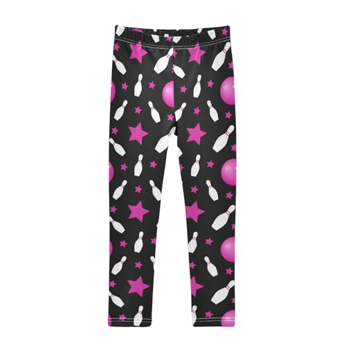 Bowling Fun Bright Pattern Girls Leggings Size 7-8 Pink Stars and Balls Soft Comfortable Girls Running Pants Elastic Printed Yoga Pants for Kids Dance Workout Sports