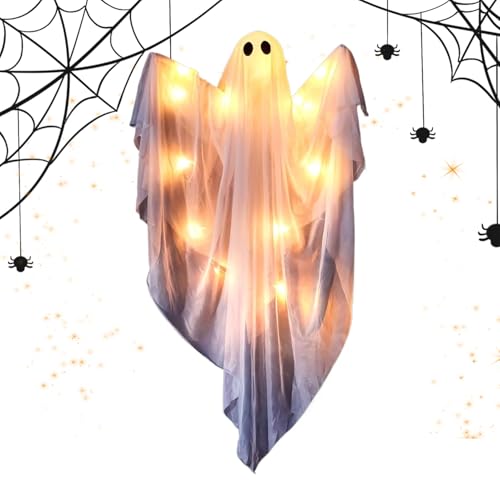 Fantasma Decoración de Halloween | Decoración de Fantasmas con Luz Regulable para Halloween,Estatuillas Colgantes Terroríficas con Sonido para Casa Exteriores e Interiores,Para Exterior Ventana Puerta
