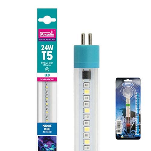 BlueBay Aquatics Arcadia Generation 2 T5 LED Aquarium Tube Bulb Lamp Light Juwel - Marine Blue 24w 590mm + Thermometer