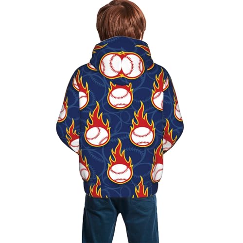 Baseball Ball and Flames Kid Hoodies Boys Sweatshirts Girls Pullover with Pocket4