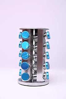 VR7 Spice Rack with 20 Jars for rotating storage rack kitchen, 360° Rotation, Silver Spice organiser herbs and spices set seasoning organizer standing herb storage spice holder
