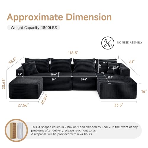 Image of 118 Inch Oversized U-Shaped Boneless Cloud Sectional Couch