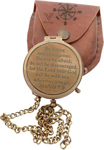 Be Strong and Courageous (Joshua 1:9) Brass Compass with Wooden Box. Greeting Card, Inspirational Gift Men, Christian Boys Baptism Gifts, Graduation Day image 2