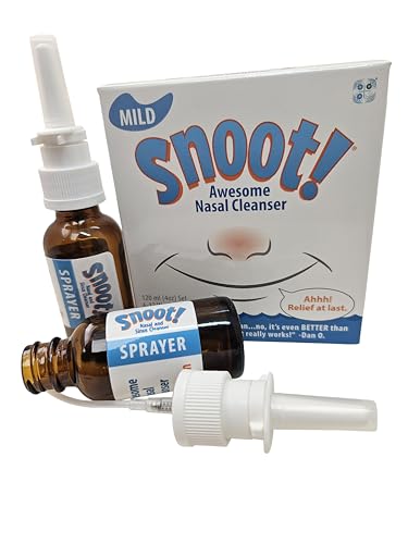 Snoot! Mild Nasal Irrigation Kit with Nose Cleaner for Sinus Wash Plus 2 Amber Glass Nasal Sprayers - Drug-Free Nasal Cleaner - TSA-Compliant Two-Part Nasal Rinse Kit - 4 oz Total