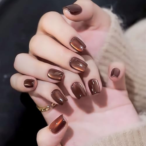 24 Piezas Uñas Postizas Cortas, Uñas Press On Nails Reutilizables Cobertura Completa, Francés Uñas Acrílicas Artificiales, Sets de Manicura para Mujer y Niñas (Maillard)