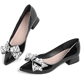 Anxle Women's Pumps Low Chunky Block Heel Rhinestone Closed Pointed Toe Comfortable Slip on Work Dress Shoes for Office Black 11