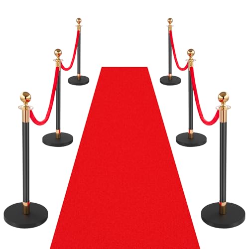 VEVOR Poteau de Guidage 6PCs, Potelet Guide-file avec 4 Cordes en Velours de 1,5 m et Tapis Rouge,...