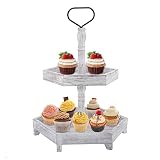 Two Tier Tray Distressed Wood 2 Tiered Serving Tray Farmhouse, 15.4" 14.8" Decorative Wooden Rustic