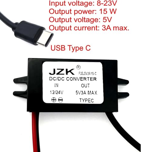 JZK Auto Stromwandler 12V 24V auf 5V 3A Step Down Konverter Mit Typ C Adapter, 15W Buck-Konverter, Spannungsreduzierer Regler für Auto, LKW, Boot