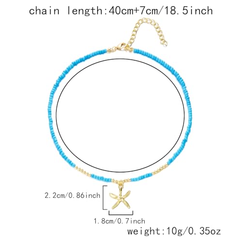 RINHOO Handmade Seashell Starfish Necklace Bohemian Beach Necklaces for Women Summer Shell Beaded Choker Necklace Party Holiday Jewelry (Style 6-blue beads) — view 6