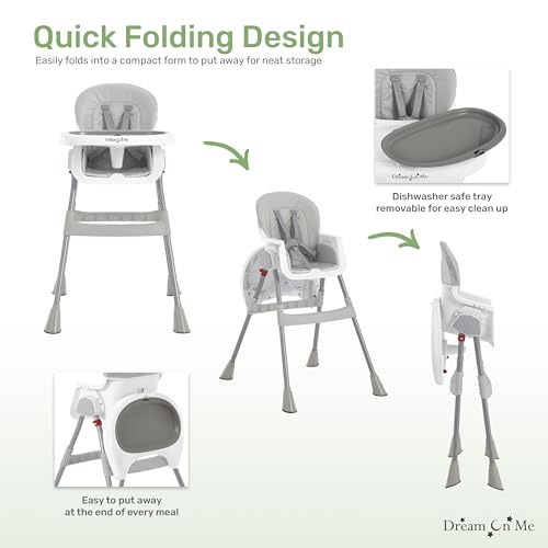 dream on me portable 2-in-1 tabletalk high chair convertible compact high chair light weight portable highchair grey