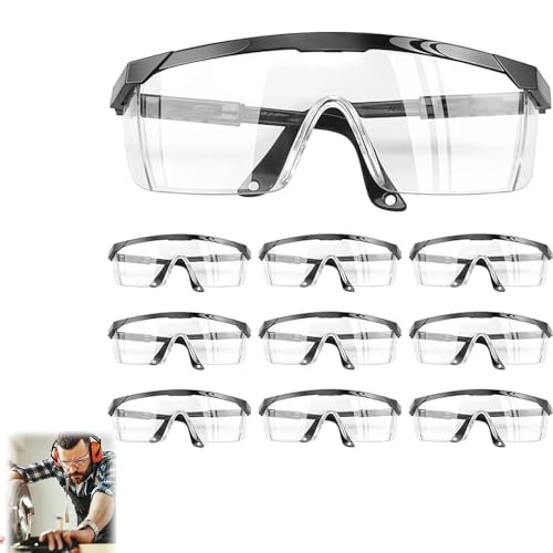 10 Unidades Gafas de Seguridad Protectoras, Antipolvo/Antivaho/Antiarañazos,Gafas de Protección Completa para Trabajo Industrial,Carpintería,Laboratorio - Transparentes,Ligeras y Resistentes
