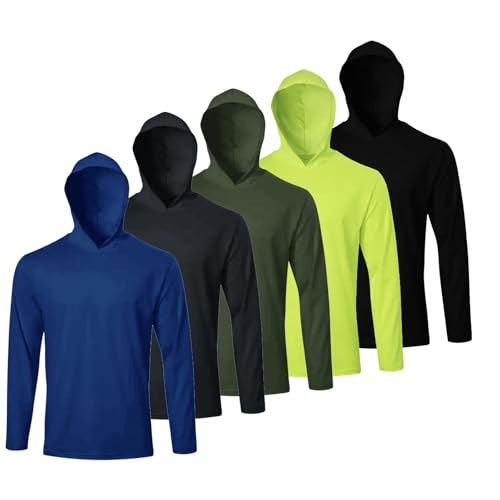 Paquete de 5 camisetas de manga larga para hombre con capucha y protección solar atlética, Conjunto B, Small
