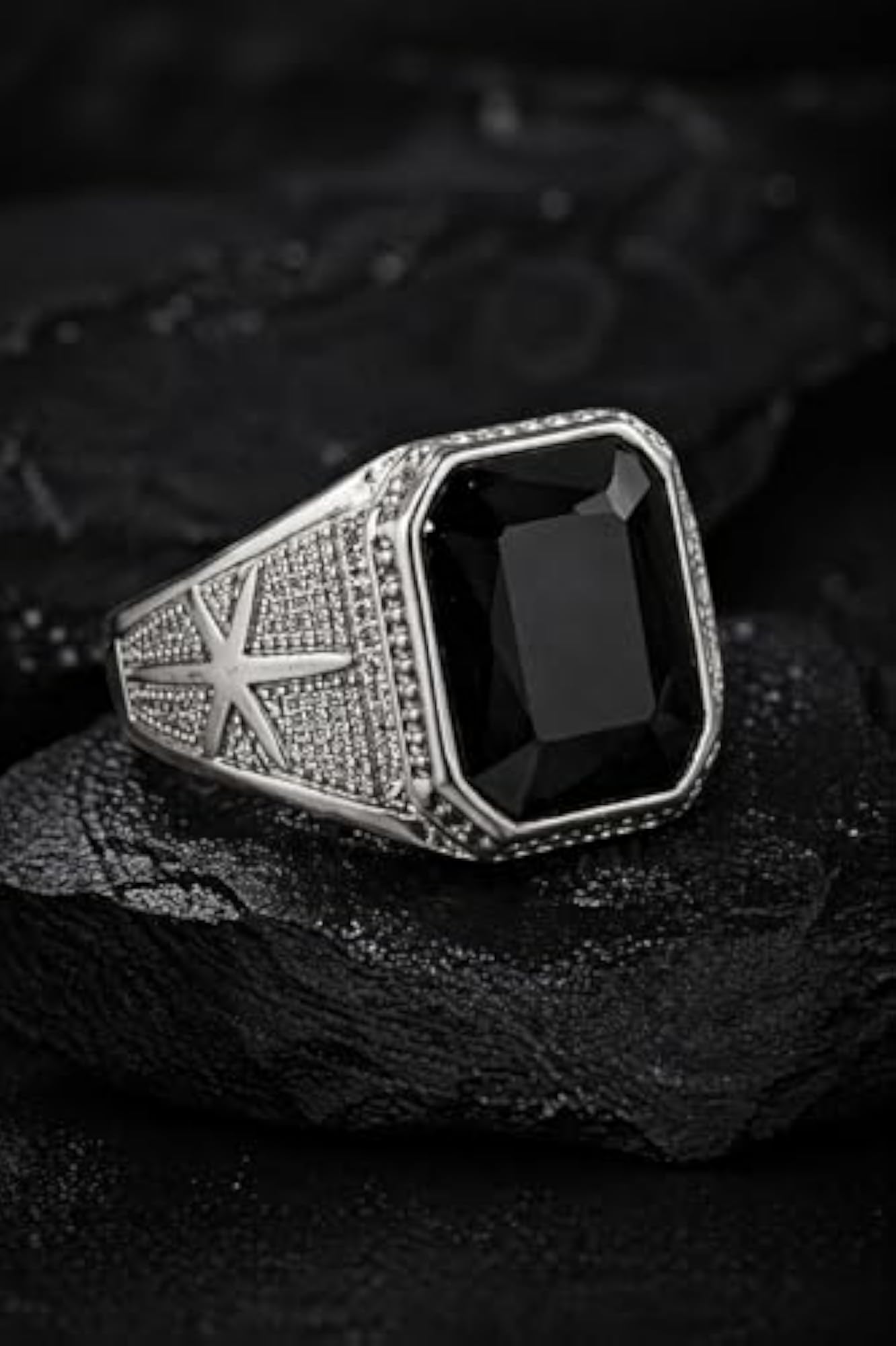 Premium Black Onyx Crystal Adjustable Ring for Men