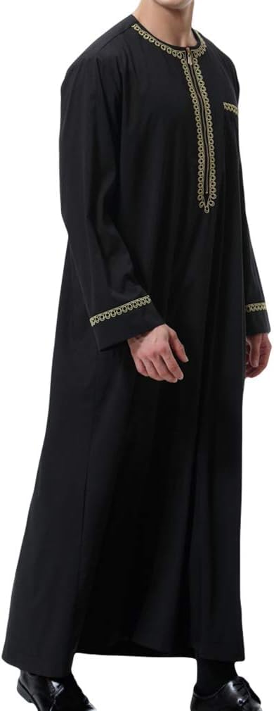 Męska muzułmańska koszulka z nadrukiem Kaftan Islamski Royalty Dubai Szlafrok z długim rękawem Retro Tuniki Abaya Luźna Kandoura,