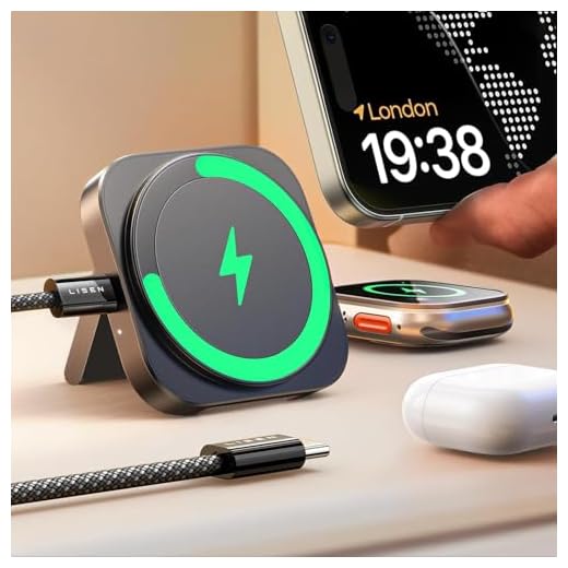 Caricatore Wireless per iPhone LISEN [Super Portatile] Stazione Ricarica per Apple Watch Airpods,Caricatore Magsafe Apple Viaggi Accessori per iPhone Stand Magsafe Adatto per iPhone 16 15 Serie,Nero