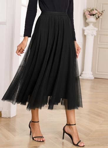 Happy Sailed Womens Tulle Skirt Fall Fashion Elastic High Waisted A-Line Layered Flowy Long Tutu Skirts Date Night Outfits2