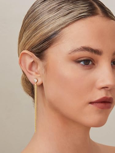 Moodear Gold Dangle Earrings 14K Gold Plated Chain Earrings for Women Trendy Dainty Hypoallergenic Long Chain Drop Tassel CZ/Pearl Earrings Wedding Jewelry Gift4