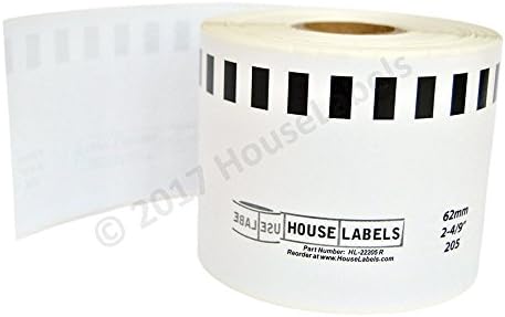 100 Rolls HouseLabels Compatible with Brother DK-2205-R Removable Continuous Paper Labels (2-4/9" x 100'; 62mm30.48m) - BPA Free!