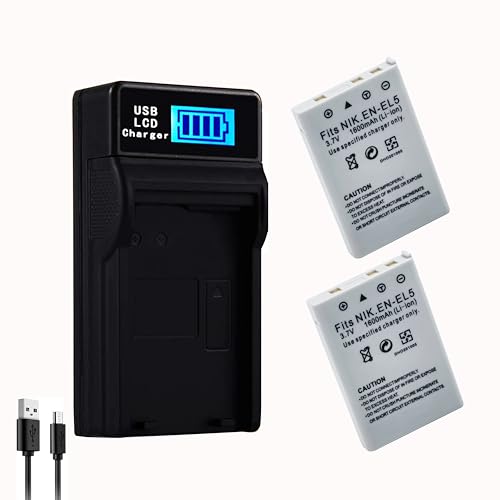 LOVAMORIN 2-Pack EN-EL5 Battery and LCD USB Charger Kit, Replacement for Nikon EN-EL5, Compatible with Coolpix P3 P4 P80 P90 P100 P500 P510 P520 P530 P5000 P5100 P6000 S10 Cameras