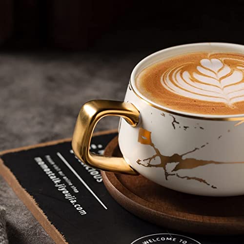 Tea Cup and Saucer Set, Porcelain Espresso Coffee Cup Set, with Saucer and Spoon, Ceramic Mugs for Home, Restaurants - White, 300 ml, 1 Pcs - Image 5