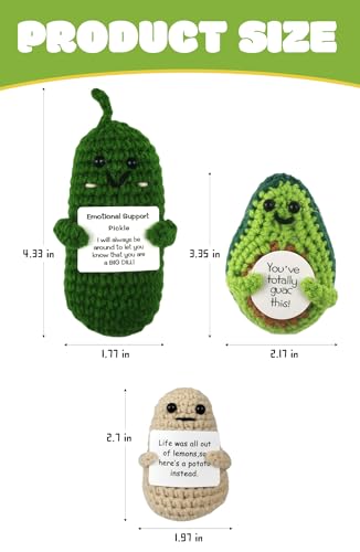 Funny Positive Crochet Potato Emotional Support Gag Gifts with Positive Card, Knitted Cute Dolls for Friends, Parties, Birthdays, Christmas(Potatoes Pickle Avocado)