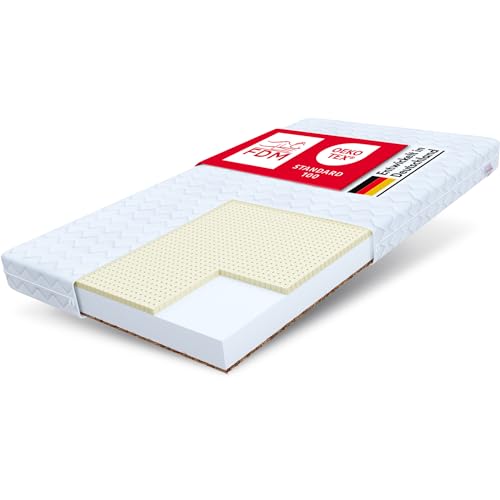 FDM PIKOLO Schaumstoffmatratze 90 x 200 cm Kindermatratze Härtegrad H3/H4 Höhe 11 cm Latex Kokos Matratze Hochelastischer HR Komfortschaum Zweiseitig Bezug Abnehmbar Waschbar