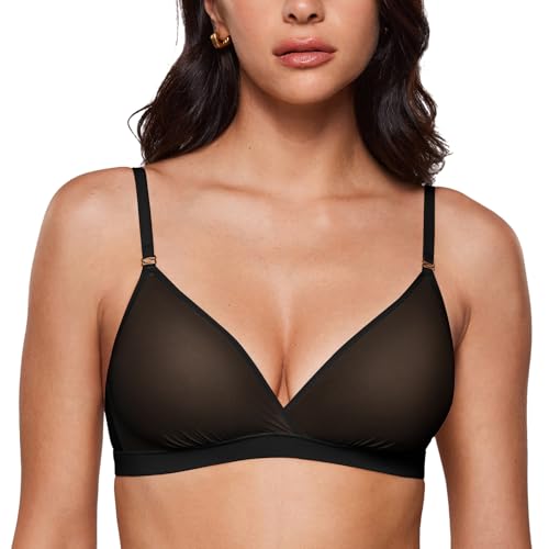 INLYRIC Women's Cosnufy Sheer Triangle Bralettes - Unlined Mesh Sexy Comfortable No Padding Bras No Underwire