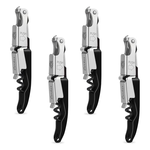 CORKAS Wine Key - 4Pack Handcrafted Professional Waiters Corkscrew, Compact Heavy Duty Wine Opener with Double Hinged, Foil Cutter and Bottle Opener, Birthday Gifts for Servers, Sommelier, Bartenders