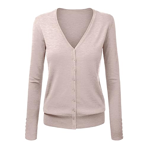 Bordado con cuello en V y chaqueta, suéter de punto liso poncho para mujer, caqui, 3XL
