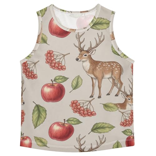 J JOYSAY Deer Fruit Leaves Boys Tank Top Sleeveless Muscle Shirts Quick Dry Workout Active Sport Kids T-Shirts 3-15T