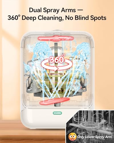 Image of ICUIRE Baby Bottle Washer and Sterilizer and Dryer, 131-167F High Temperature Sterilize for Baby Stuff, 3.2L Water Tank to Clean Bottles, Pump Part &Pacifiers&Bowl, Newborn Parents One-Hand Operation