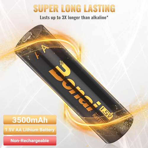 Image of BONAI Lithium Batteries AA(FR6) 8 Count 3500mAh 1.5V Ultra Long-Lasting 10-Year Shelf Life & Leak Proof for Blink /Trail Cameras, Toys, Flashlights etc, Non-Rechargeable Double A Battery
