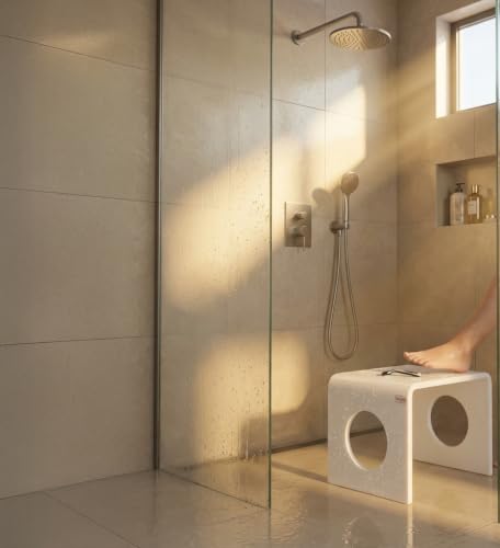 Image of Premium 15mm Thick Acrylic Bathroom Stool, Heavy Duty Multipurpose Sitting Patla for Shower and Home Rust Free Modern Home Decor Seat, 12x15x12Inches (White)