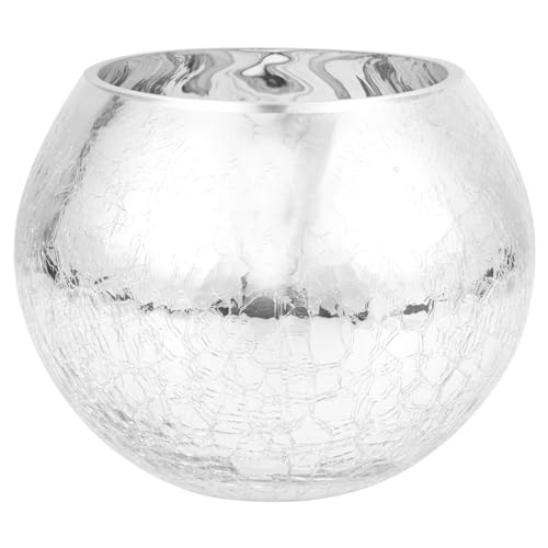 Cabilock Pequeños Jarrones Redondos Plateados para Centros Mesa Jarrón con Forma Cuenco Brillante Portavelas Florero con Espejo Brillante Cristal Soporte Floral Moderno para