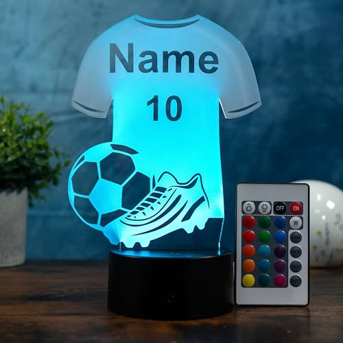 Personalisierte Fußball Lampe – Geschenkidee für Kinder & Erwachsene – LED Nachtlicht & Tischlampe mit Wunschname & Zahl – Fußball Deko für Wohnzimmer, Schlafzimmer & Kinderzimmer, 16 Farben dimmbar