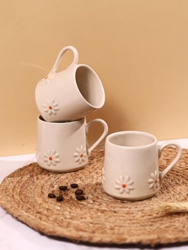 Image of WEAVING HOMES White Lily Ceramic Mug for Office, Stylish Tea Cup for Woman, Modern Coffee Mug for Travel, 180 Ml