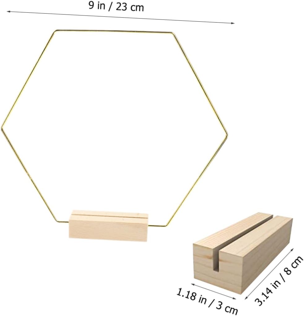 10pcs Metal Hexagon Wreath Rings with Wooden Base for DIY Floral Centerpieces for Weddings Parties Birthday Showers Christmas Decor