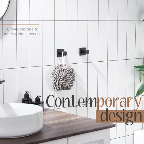 Image of KOKOSIRI Robe Hooks Black Bathroom Shower Hook Holder for Hanging Bath Towels Kitchen Bathroom Hardware Wall Mounted Stainless Steel 2 Pack, B1016BK-P2