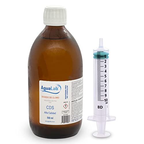 Dióxido de Cloro Agualab® 500ml vidrio 3000 PPM con agua ultra pura. Fabricado en laboratorio español registrado. Ahora con jeringa GRATIS Cover