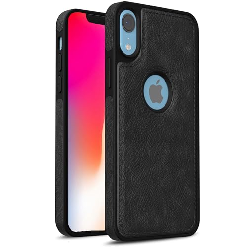Image of Leather Case for Apple iPhone XR Premium Protective Stylish Slim Cover with Shockproof Raised Edges Black